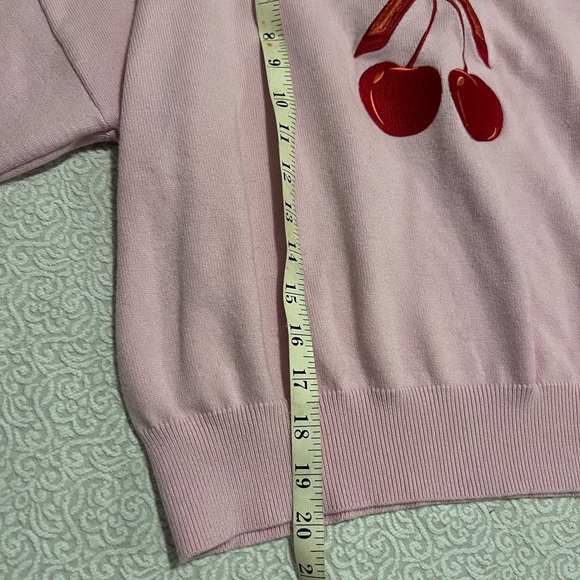 Faded Rose Pink Cherry Embroidered Cropped Sweater Coquette Y2K Soft Girl Size M - Picture 7 of 11
